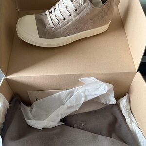 Rick Owens Beige and White High-Top Sneakers